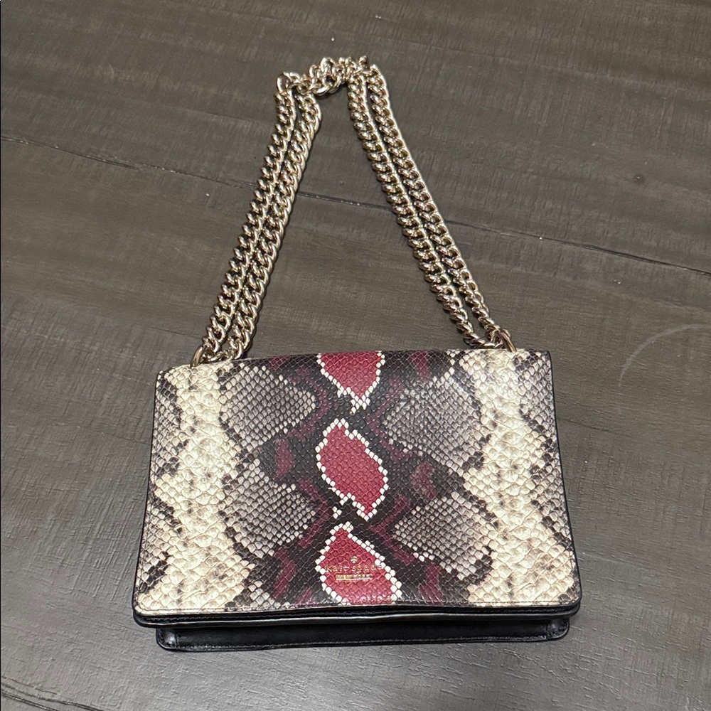Kate Spade Red and Cream Snake Print Shoulder Bag